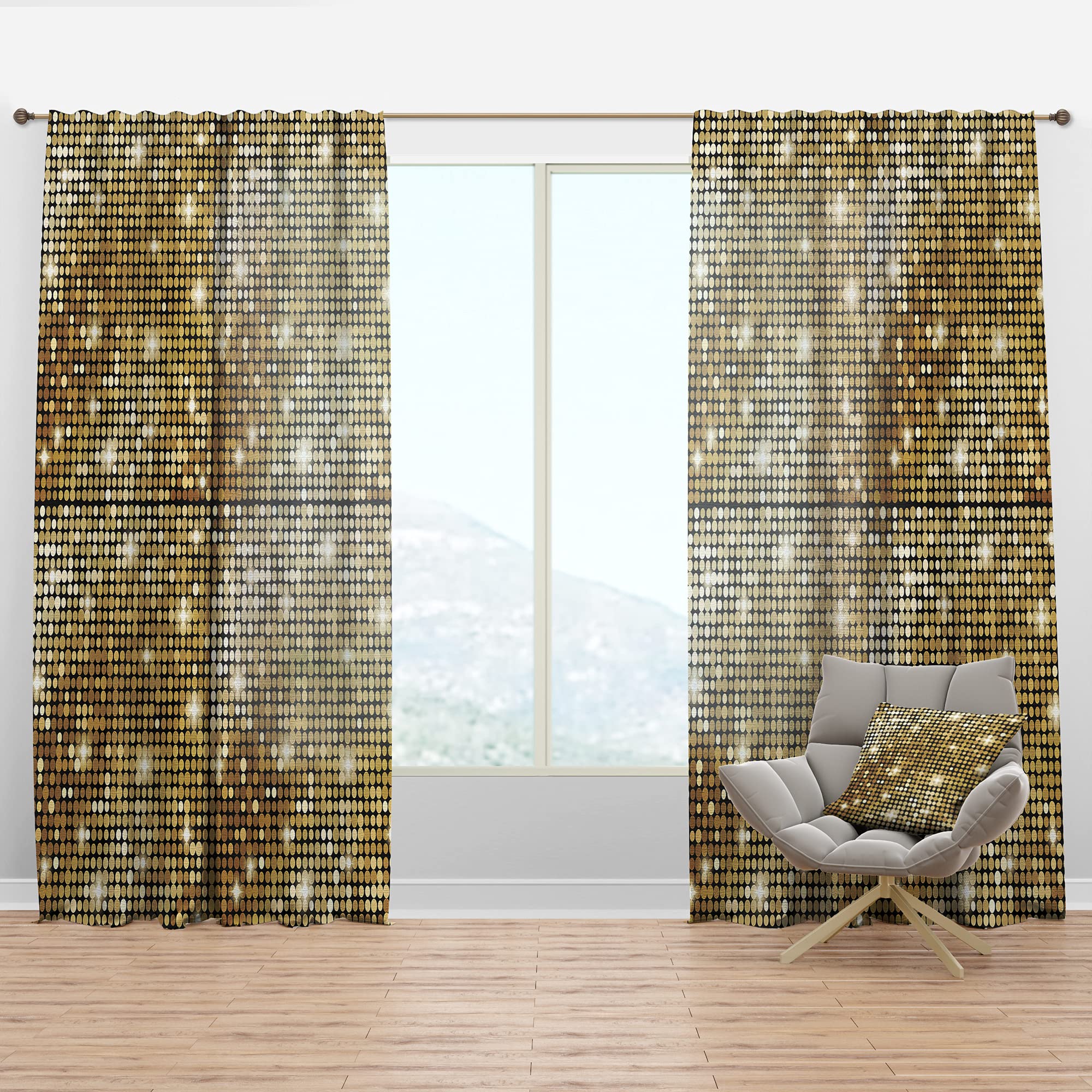 Rideaux modernes abstraits pour salon chic avec motif mosaïque dorée
