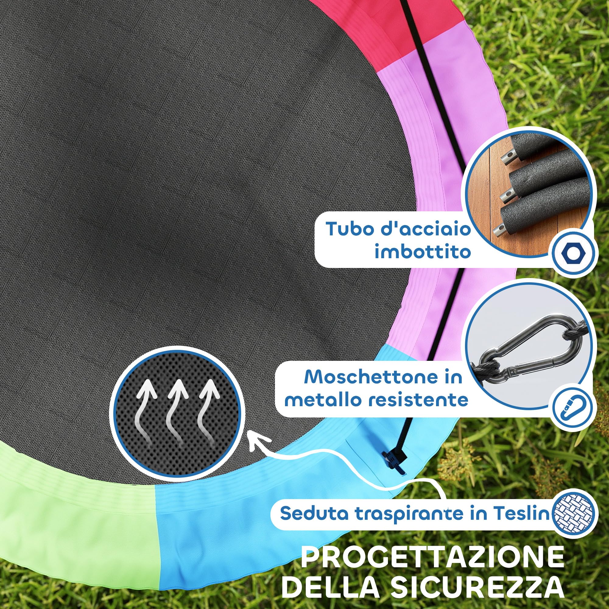 AIYAPLAY Altalena da Albero, Altalena a Nido per Bambini da Ø100 cm con Corde Regolabili e Cinghie, Gioco da Esterno per Bambini 3-8 Anni, Capacità 300 kg, Multicolore - 3