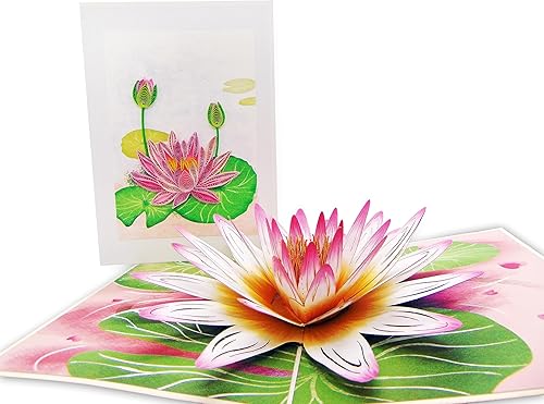 Water Lily Quillipop - Tarjeta de felicitación 3D emergente hecha a mano, tarjeta de felicitación única hecha a mano para cumpleaños, día de San