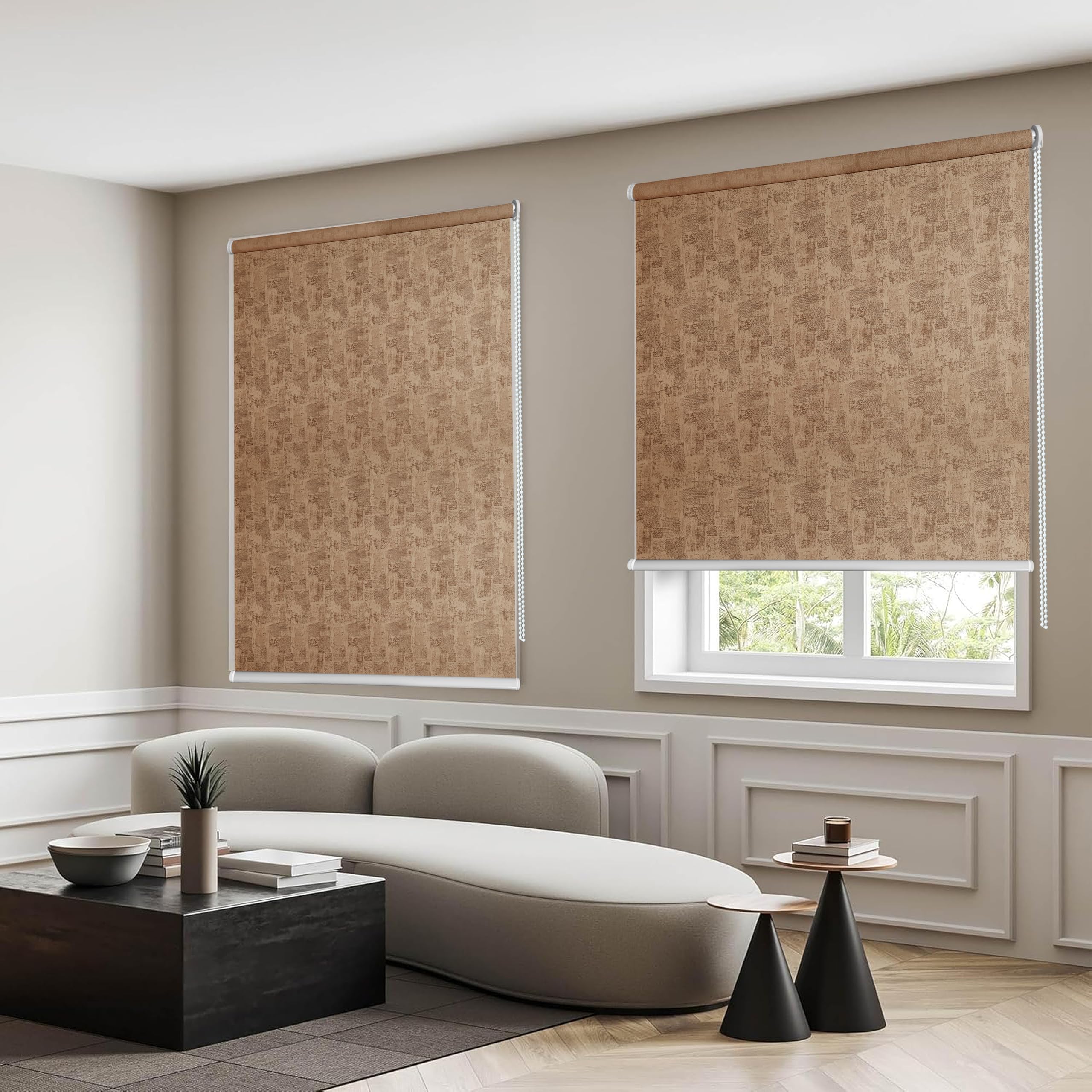 GREEN DECOR – Printed Semi - Blackout Roller Blinds for Windows, Door UV Protection, Corded Roll Up and Down Marble Print Designer Blinds for Home Office(4 X 4.5 Feet, Warm Gold Color, Pack of 1 Pc)