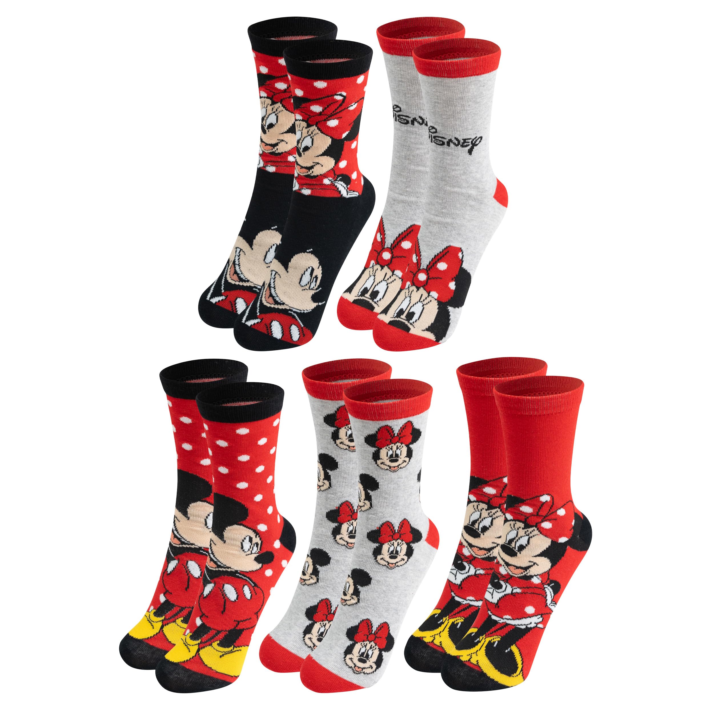 United Labels 5 Pairs Disney Minnie & Mickey Mouse Socks for Women, Red, 38-43, Women's Socks, Women Stockings, multicoloured, 38-43