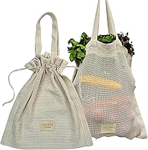 NECAVU 100% Cotton Set Of 2 Mesh Grocery Bag | Eco-Friendly Cotton Market Bags For Vegetable Shopping | Multi-Purpose Portable Cotton Market Bags with Reinforced Edges (Kiwi Green)