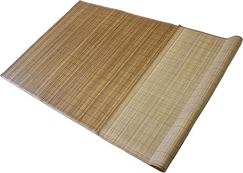 Miniatura 3 de Alfombra de bambú marrón natural de 4 pies por 6 pies (borde de tela marrón)