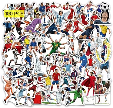 Sport World Cup Football Soccer Player Stickers100 Pcs | Soccer Vinyl Decals Gifts Merch Party Supplies Accessories for Water Bottles Skateboard Luggage Scrapbook Kids Teens Adult
