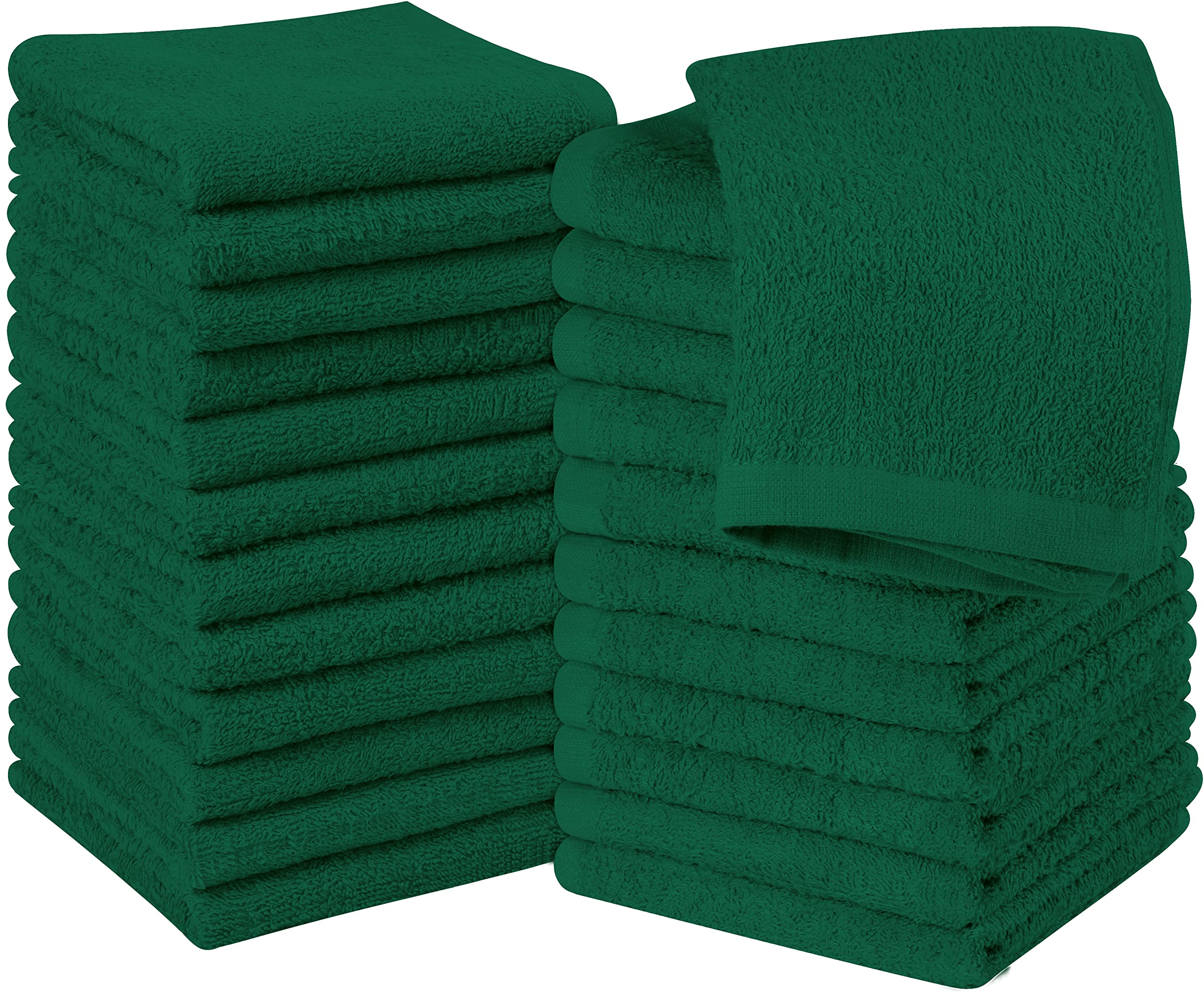 Utopia Towels 24 Pack Cotton Washcloths Set - 100% Ring Spun Cotton, Premium Quality Flannel Face Cloths, Highly Absorbent and Soft Feel Fingertip Towels (Hunter Green)