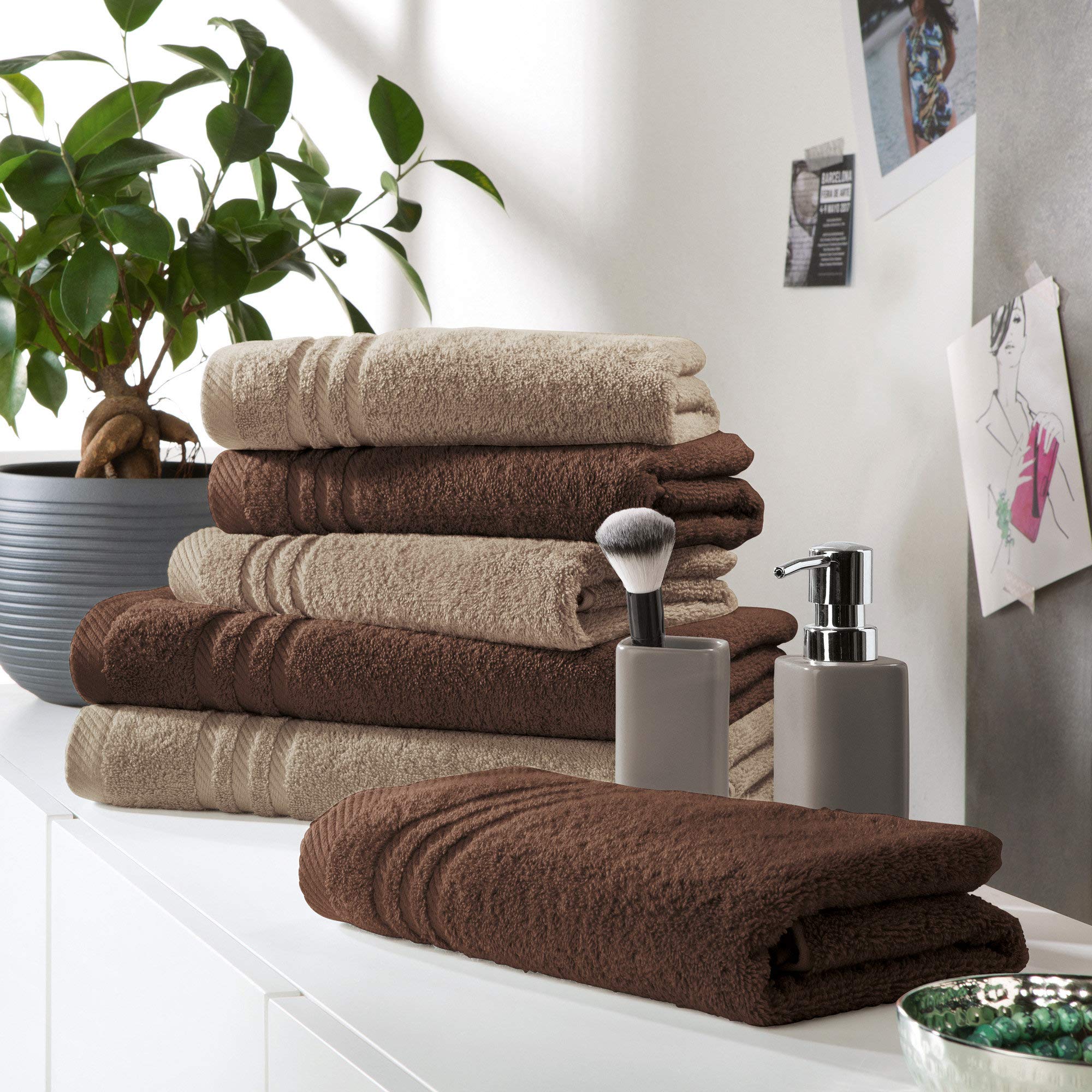REDBEST Handtuchset, Frottierset New York 2-farbig 6-TLG. braun-beige