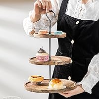 Vista 4 de Soporte de madera para cupcakes para exhibición de mesa de postres, torre de magdalenas, bandeja de 3 niveles, soportes de postre, soporte rústico