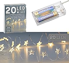 1 x 20 LED Micro Wire “Star” Fairy Lights, Warm White, Silver, Battery, Decorative Lighting, Christmas