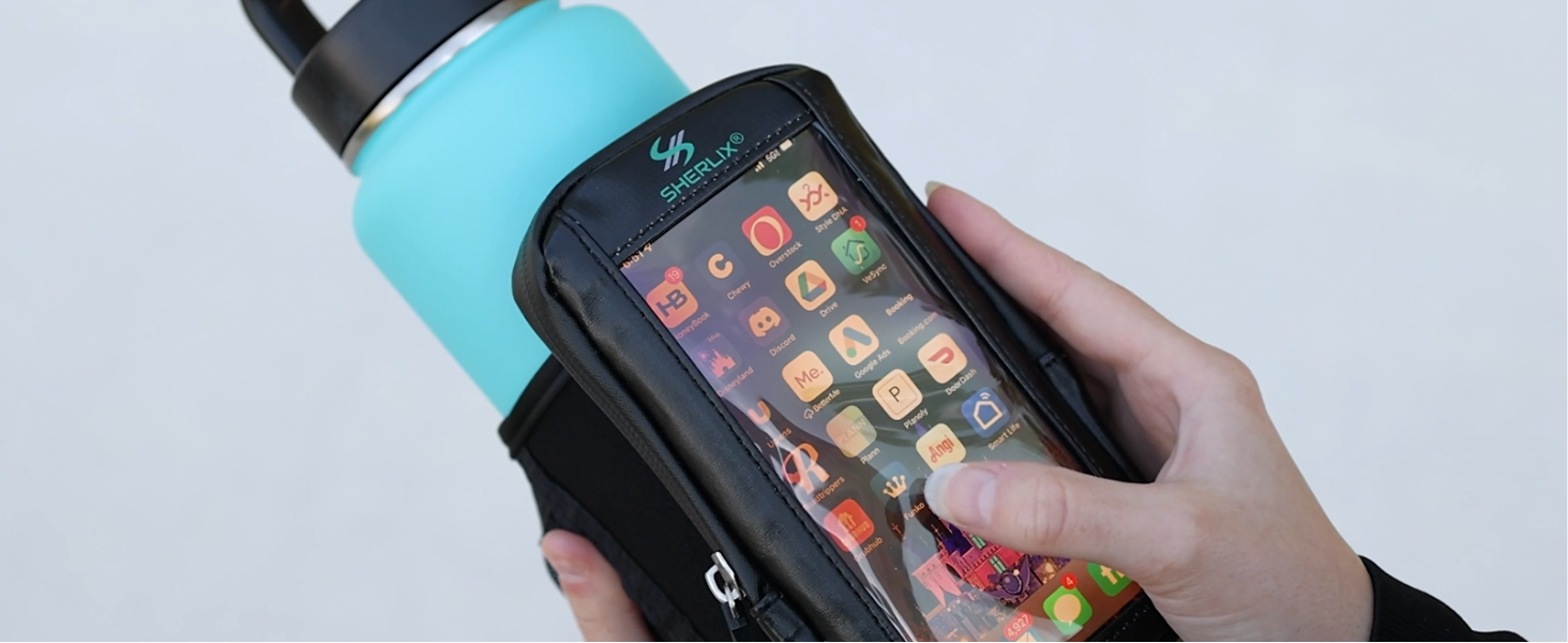 Cosmos Water Bottle Pouch - Phone Holder For Gym, Hiking, Running, Fits 18-40 Oz Bottles, Black