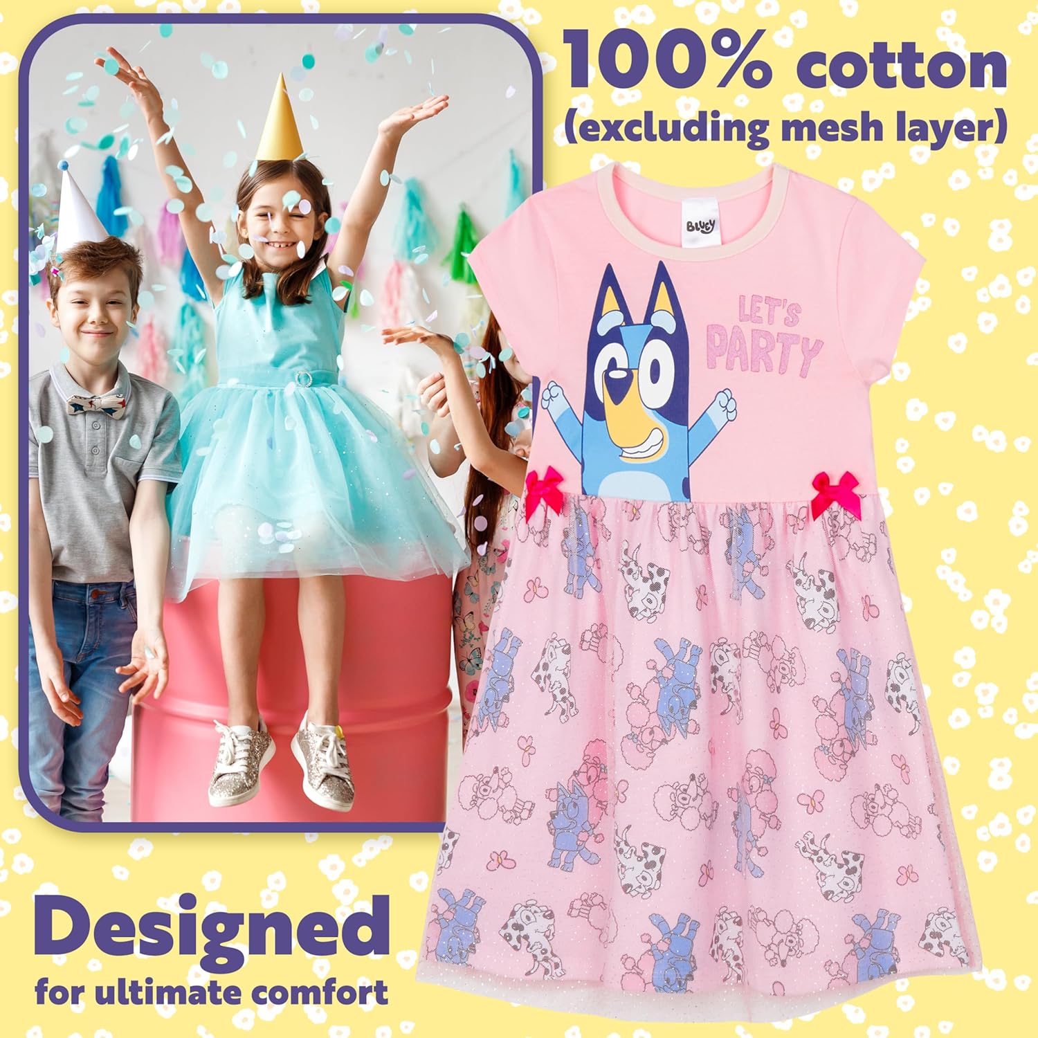 Bluey Girls Dresses for Kids Cute Toddler Dress with Tulle Mesh Short Sleeved for Party Summer or as a Birthday Outfit - Image 4