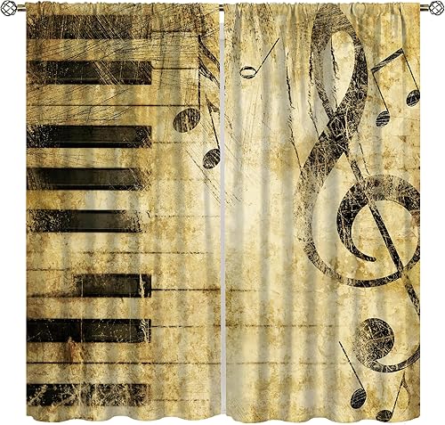 Cortinas de notas musicales, diseño abstracto retro vintage para dormitorio, sala de estar, guardería, habitación de los niños, cortinas opacas