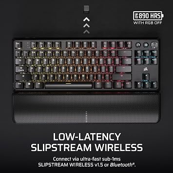 Corsair K70 CORE TKL Wireless RGB Tenkeyless Mechanical Gaming Keyboard Pre-Lubed MLX Red v2 Linear Switches, SOCD, ABS Double-Shot Keycaps, Sound Dampening, 1000Hz Polling, QWERTY NA Black