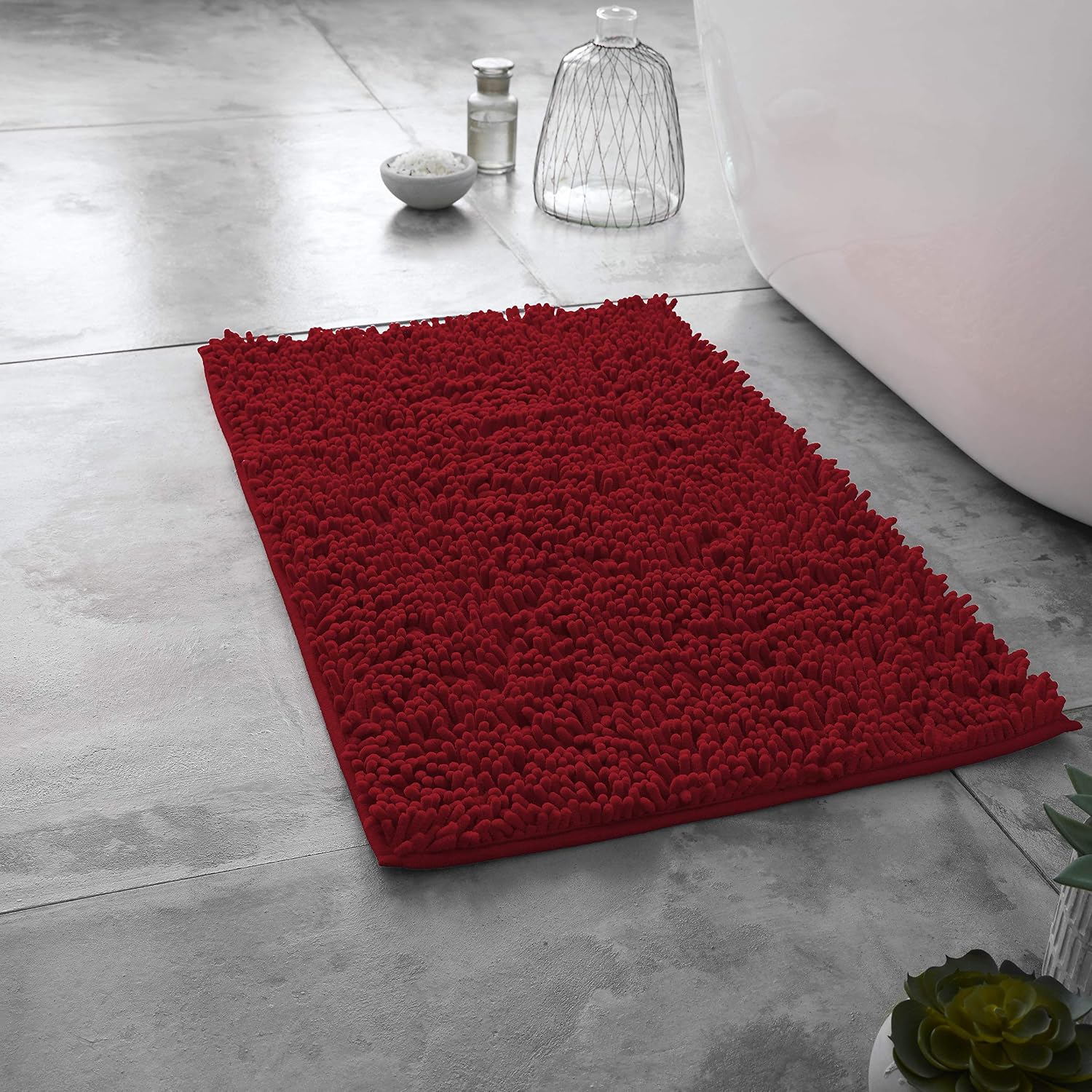GAVENO CAVAILIA Ultra Soft 2 Piece Loop Bath Mat Anti Slip Pedestal Set, Extra Absorbent 100% Microfiber Chenille Bathroom Toilet Rug, Regular (50x80, 50x40 cm), Deep Red - Image 3