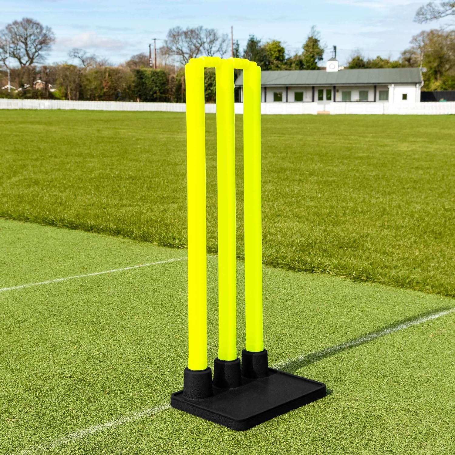 FORTRESS Flexi Cricket Stumps [Rubber Based] | Fluro Yellow Plastic Stumps & Bails (100% Portable)