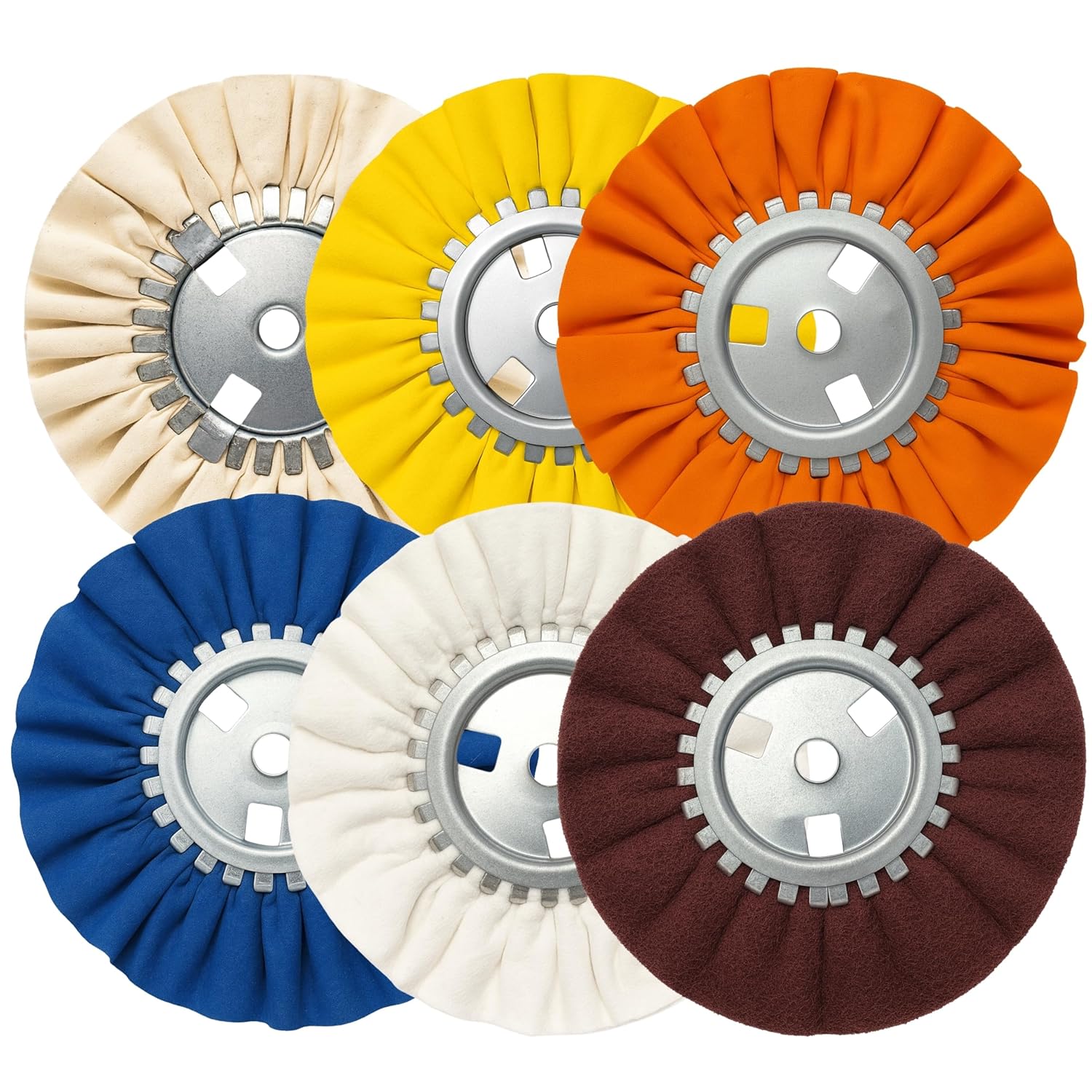 Aluminum Wheel Polisher Kit – 6 PCS 8 Inch Airway Buffing Wheel Set with 5/8 Inch Bore Cloth Pads for Metal Finishing Aluminum Polishing Kit for Angle Grinder Orange Buffing for Auto Detailers