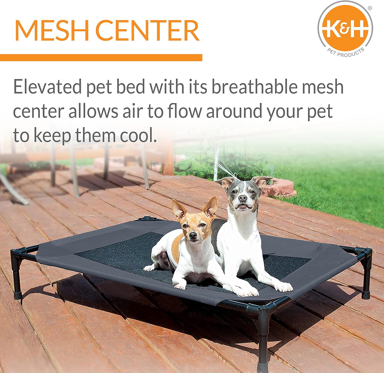 review K&H Pet Products Raised Cooling Outdoor Dog Bed, Portable Elevated Dog Bed, Washable Mesh Pet Camping Gear, Heavy Duty Metal Frame Cat Hammock Bed, Inside Outside Dog Cot Bed, Small Charcoal/Black
