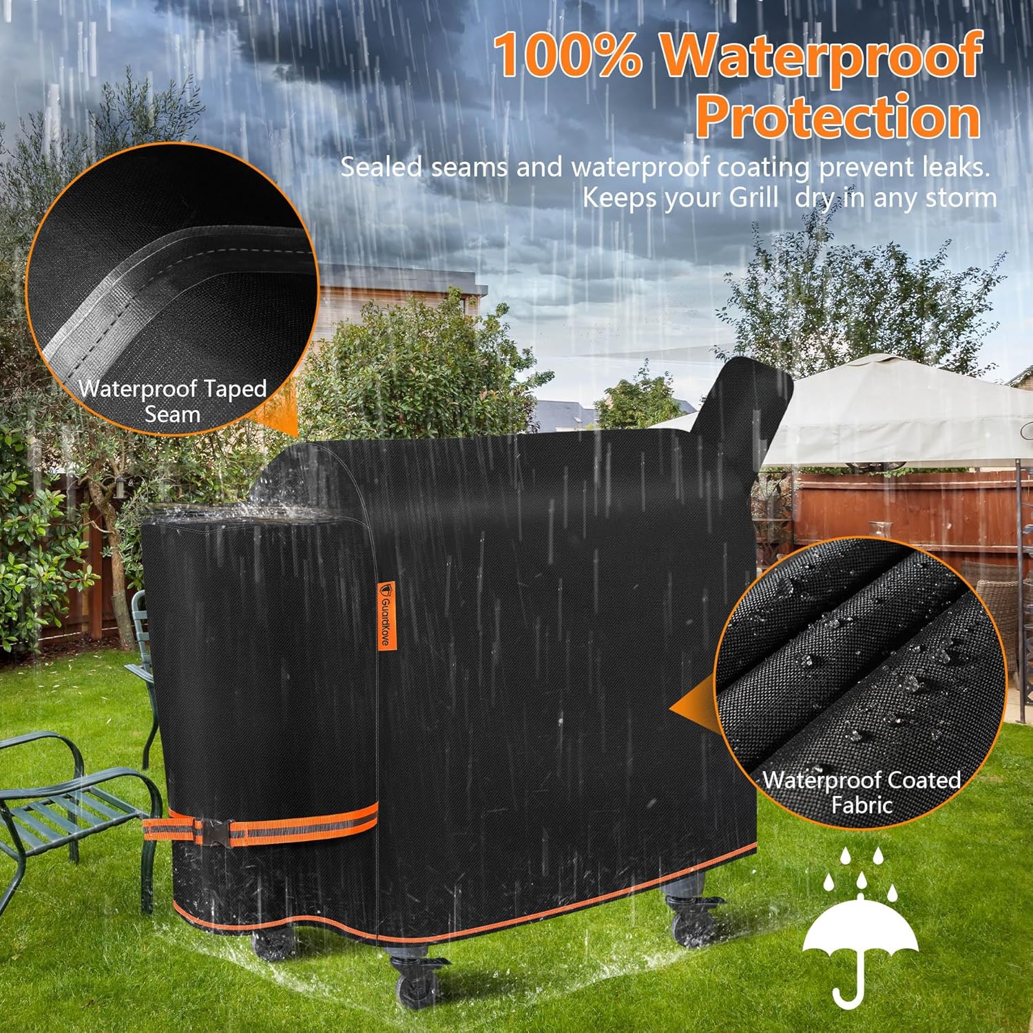 [Upgraded 1000D Heavy Duty Fabric]Grill Cover for Traeger Pro 34/780 Series, Waterproof Wood Pellet Smoker Cover, Tear & Fade Resistant with Buckle,Zipper, for Treager Pro 34/780/Texas 34, Z Grills700 - Image 3