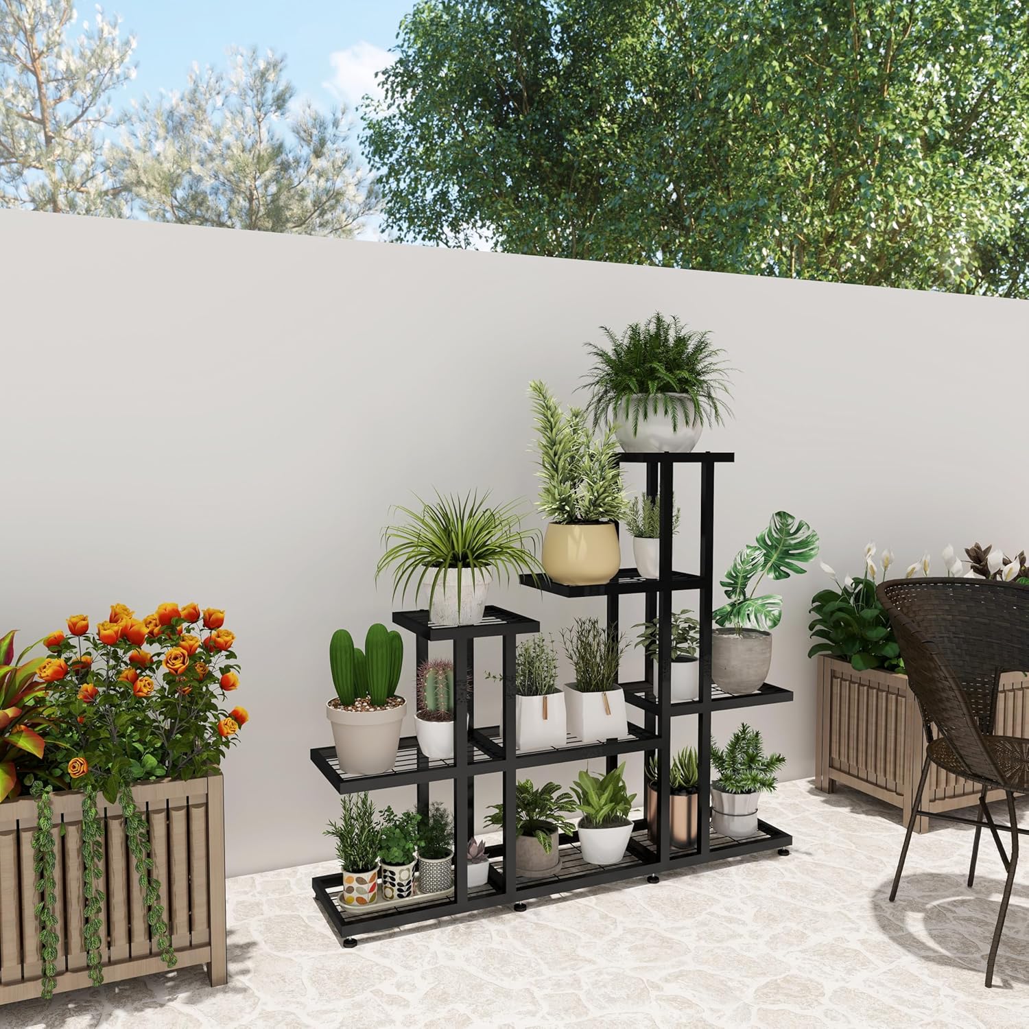 Plant Stand Indoor Corner Plant Stand Window Sill Plant Shelf for Bonsai Tree Live Plants Indoor Outdoor Metal Flower Rack for Apartment Decor Patio Decor, (6-Tier 16 Potted)