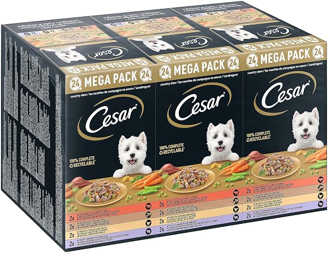 Cesar Megapack Landragout - Comida para Perros en el Cuenco - 4 variedades en Paquete múltiple - 24 x 150 g