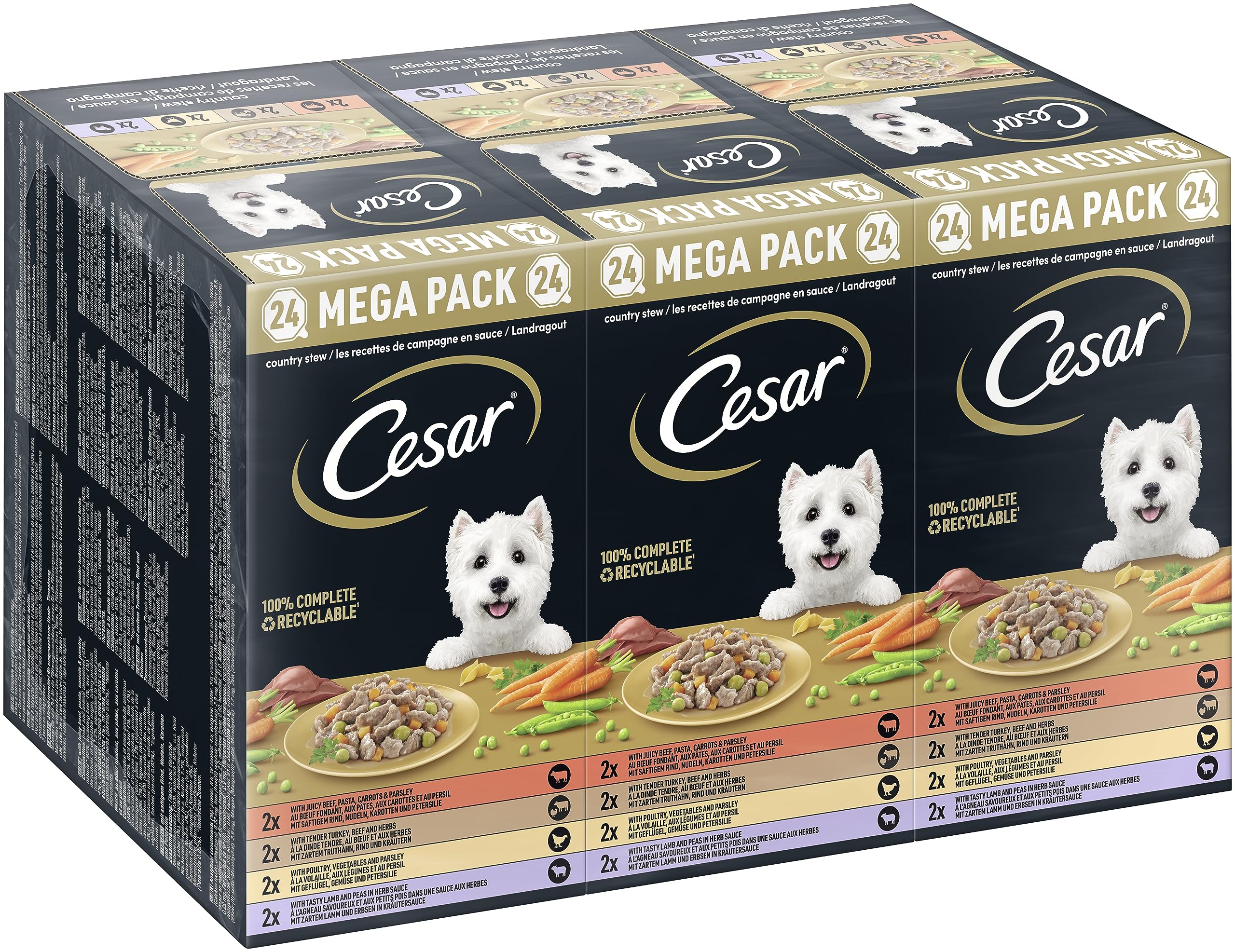 Cesar Megapack Landragout Dog Food in the Bowl - 4 Varieties in Multipack - 24 x 150g