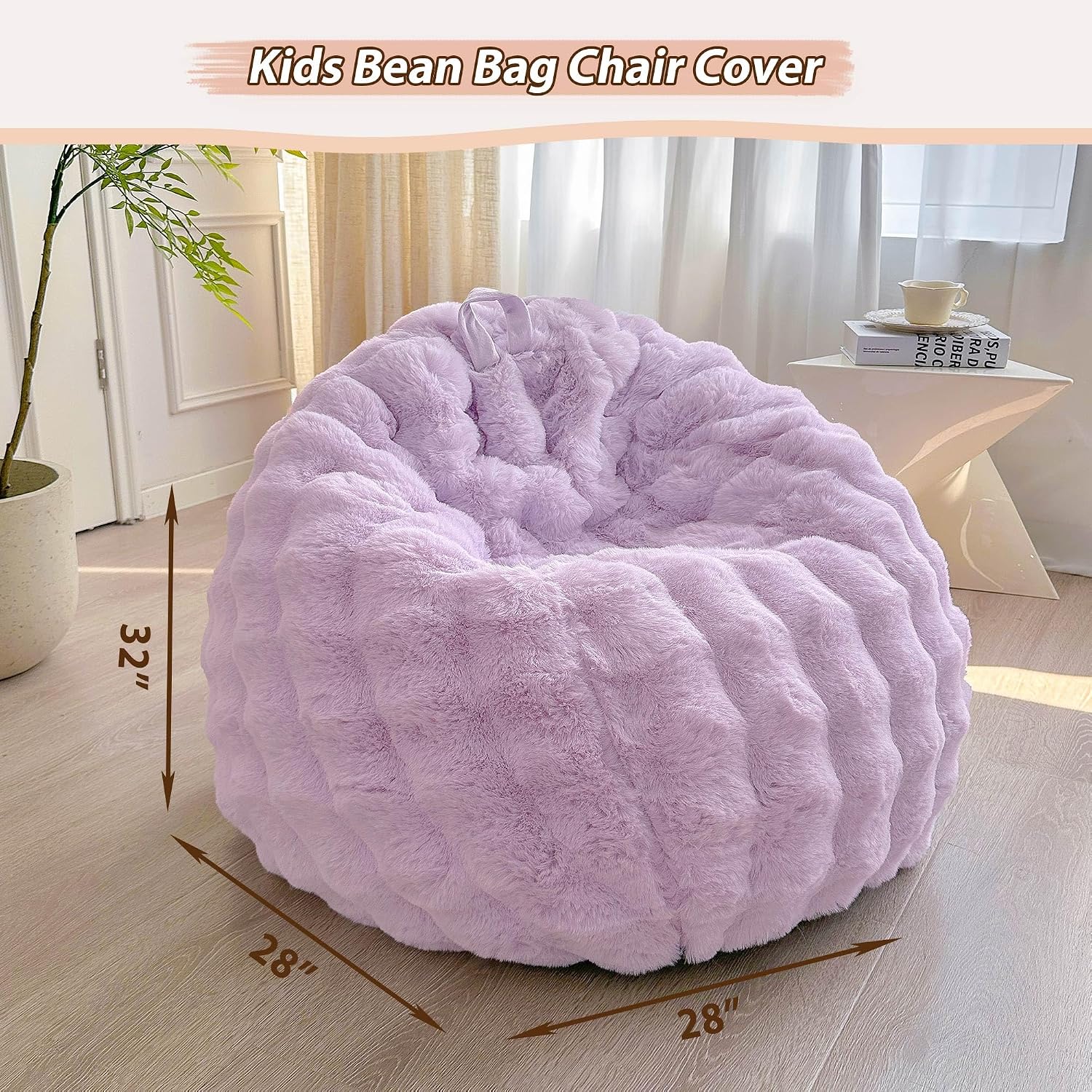 LIFEREVO Kids Fluffy Faux Rabbit Fur Bean Bag Cover, No Filler, Lavender image 2