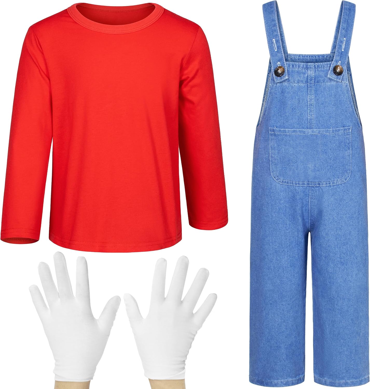 Plumber Costume for Kids Shirt Overalls Glove Boys Halloween Party Cosplay 3-12 Years - Image 3