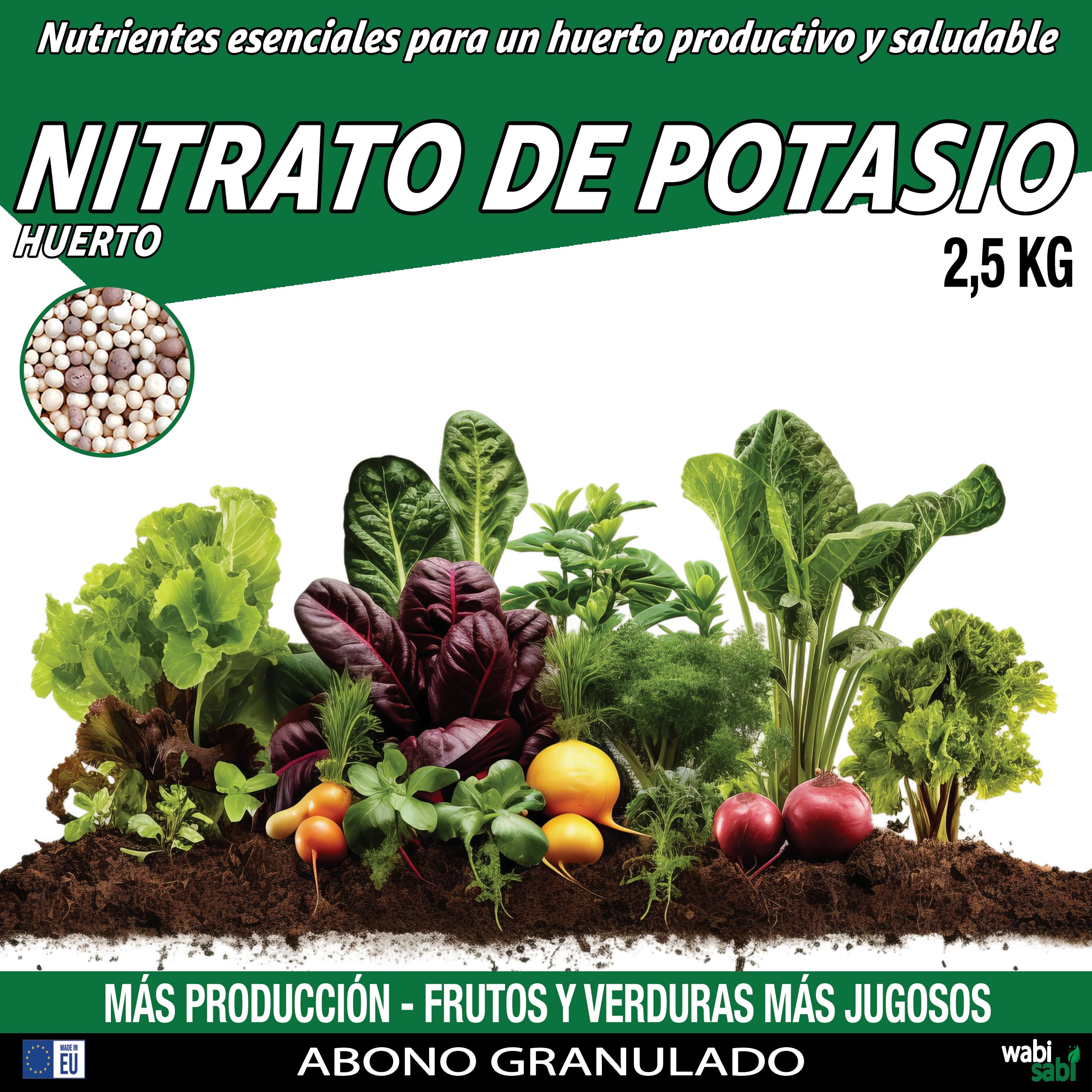 Nitrato de Potasio Puro (KNO3) 13-00-46 para Huerto y Cultivos - Potencia el Crecimiento y Maduración de Tomates, Melones y Más (2,5kg)