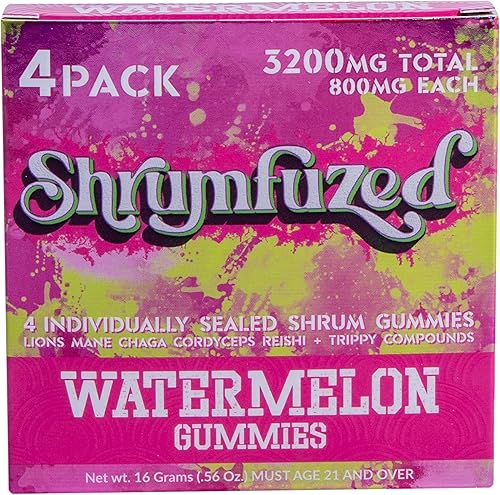 Gomitas nootrópicas patentadas de 3200 mg - Mezcla de hongos nootrópicos de melena de león, reishi, chaga y cordycep (4, sandía)