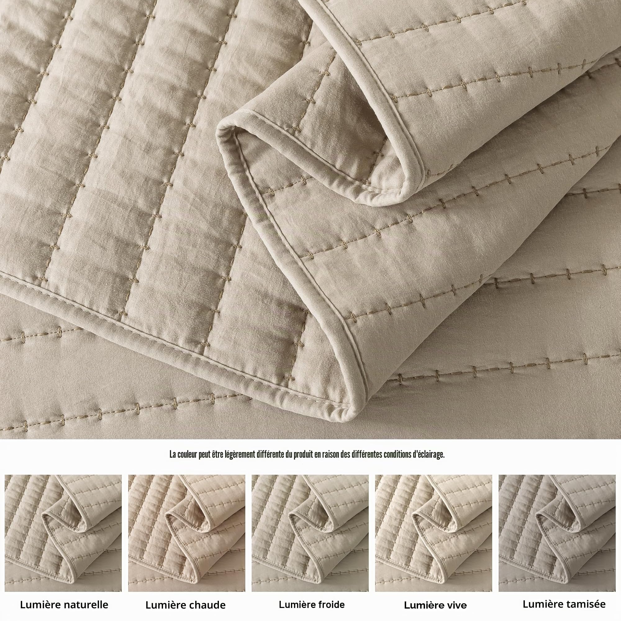 R.SHARE Couvre Lit 2 Personnes 260x225 cm, Beige Dessus de Lits Douce, Jeté de Lit Boutis, Couverture Matelassé, Matelassage de Lit et Canapé- Oeko-TEX (sans taie d'oreiller)