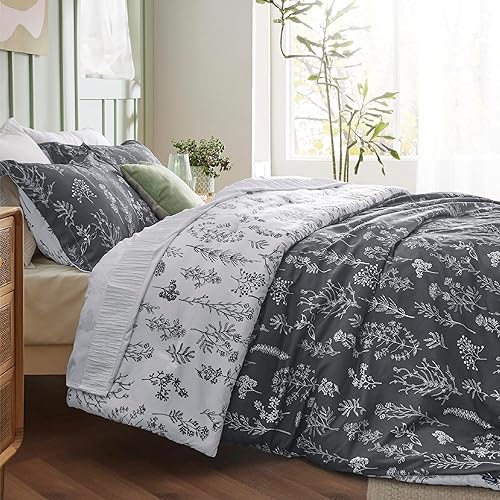 Vista 250 de Bedsure - Funda de edredón tamaño Queen, reversible con cierre de cremallera, juego de ropa de cama blanco, 3 piezas con 8 lazos en las esquinas y 2