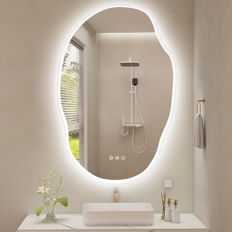 S'bagno Fürdőszobai Tükör LED Világítással 60x90 cm - Bluetooth, Páramentesítő, 3 Színhőmérséklet, Fényerőszabályzás, IP44 Vízálló, Memória 