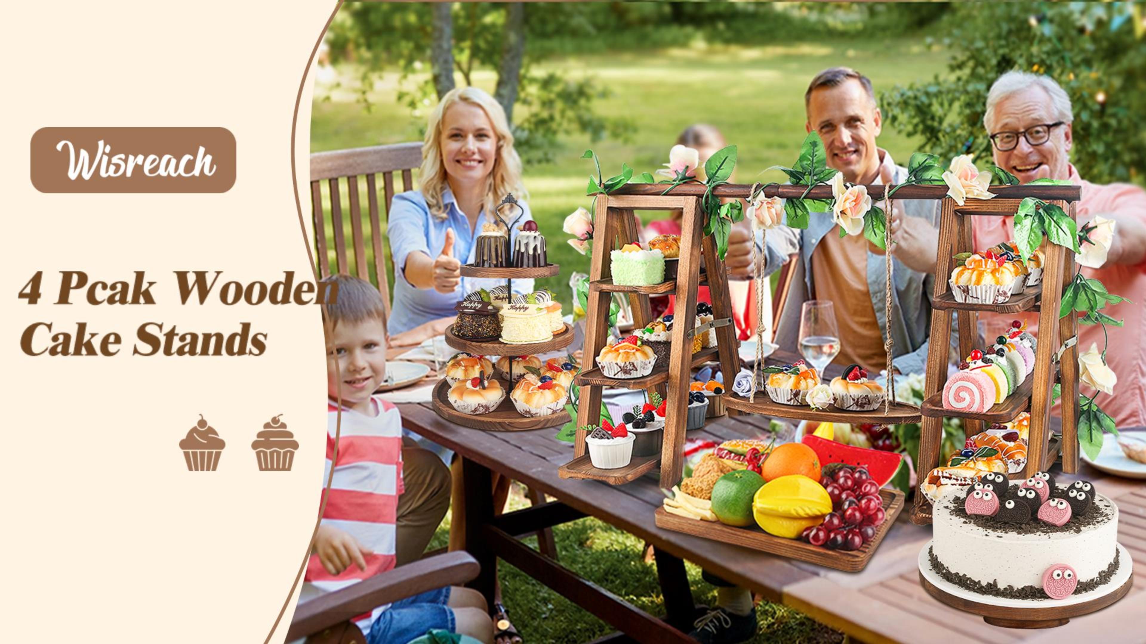 Amazon.com | Wisreach 4 Pack Wooden Cake Stand Set 3 Tier Swing