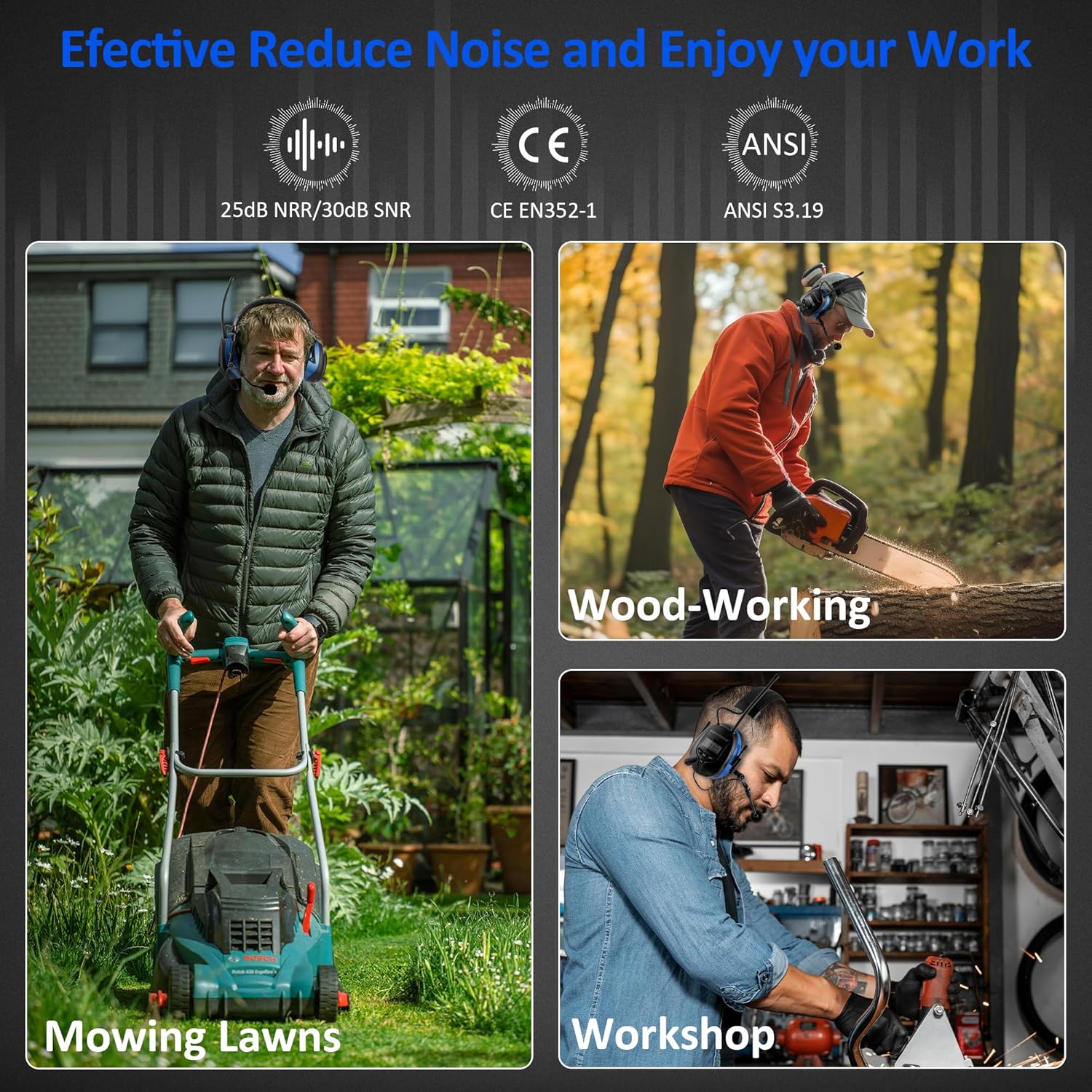 Upgraded Bluetooth 5.4 Radio Headphone with Gel Ear Pads,Ear Hearing Protection Earmuffs with Boom Mic,Rechargeable Battery,Digital AM/FM Radio Headphones for Mowing Yard Lawn Work Outdoor (Blue) - Image 8