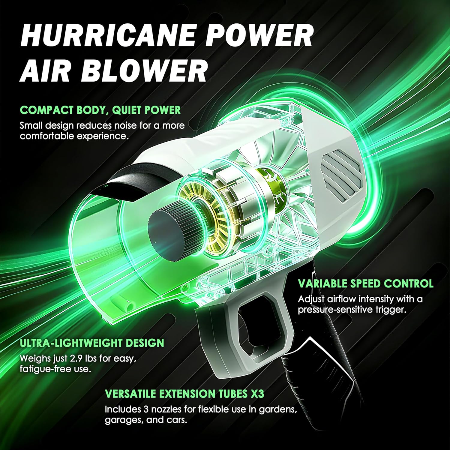 Leaf Blower Cordless, Lightweight Electric Handheld Leaf Blower with 3 Extension Tubes & 2×4.0Ah Batteries, Adjustable Speed, Electric Blower for Lawn Care, Leaves, Dust Cleaning - Image 2