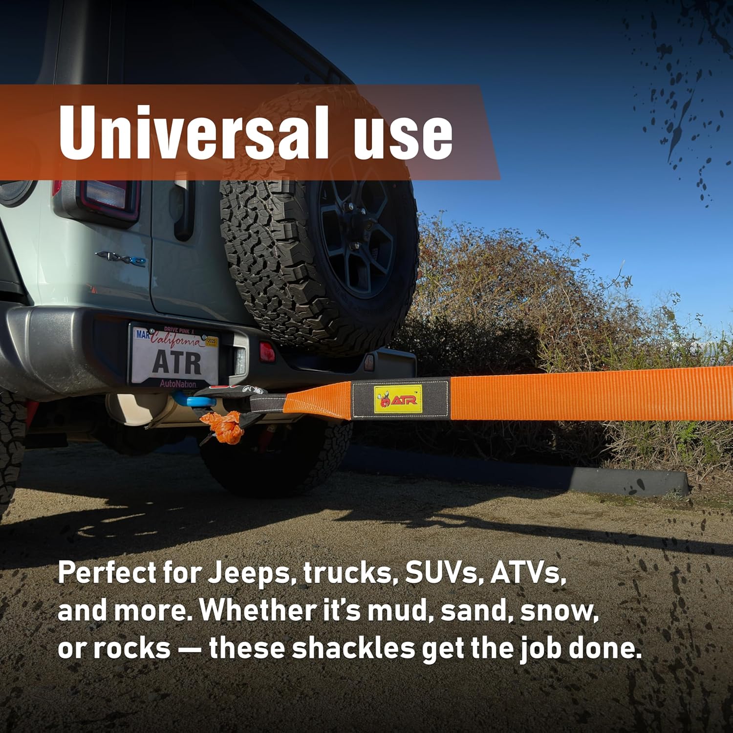 ATR Soft Shackles 3/4” x 24” (2 Pack, Orange) – 66,200 lbs Synthetic Rope Recovery Shackles – Heavy-Duty UHMWPE Tow Connectors for Off-Road 4x4, Jeep, Truck, ATV, UTV