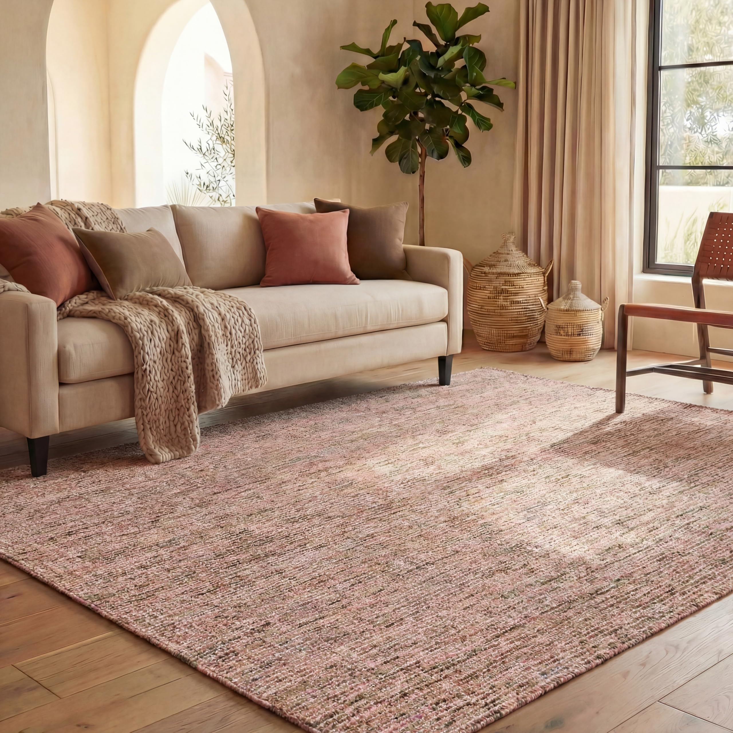 SAFAVIEH Abstract Collection Area Rug - 8' x 10', Beige & Rust, Handmade Wool, Ideal for High Traffic Areas in Living Room, Bedroom (ABT468A)