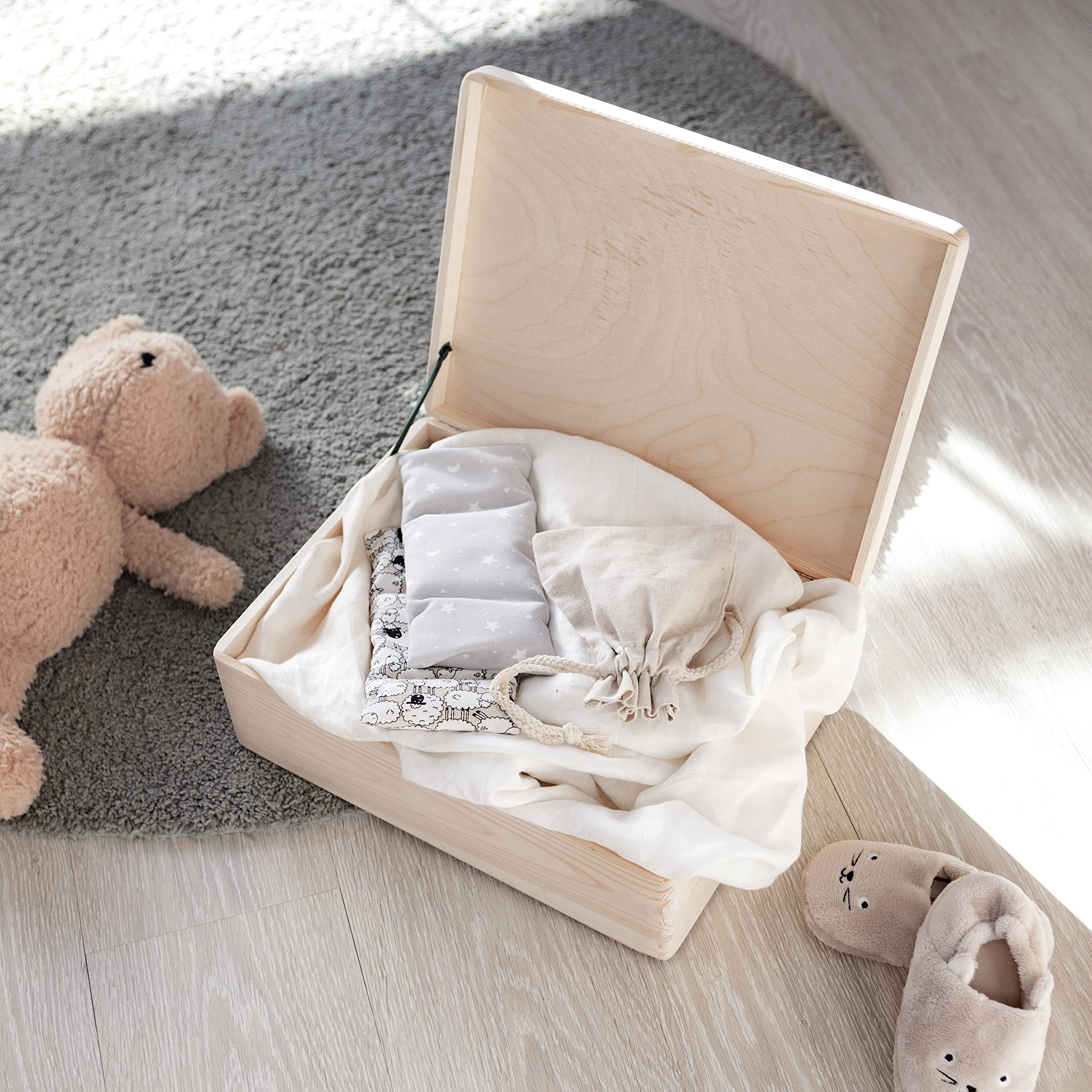 Niedliches Reh | Erinnerungsbox zur Geburt - Personalisierte Geschenke für Jungen & Mädchen - Aufbewahrungsbox, Erinnerungskiste, Holzkiste, Geschenkbox | mit Deckel - 40x30x14 cm