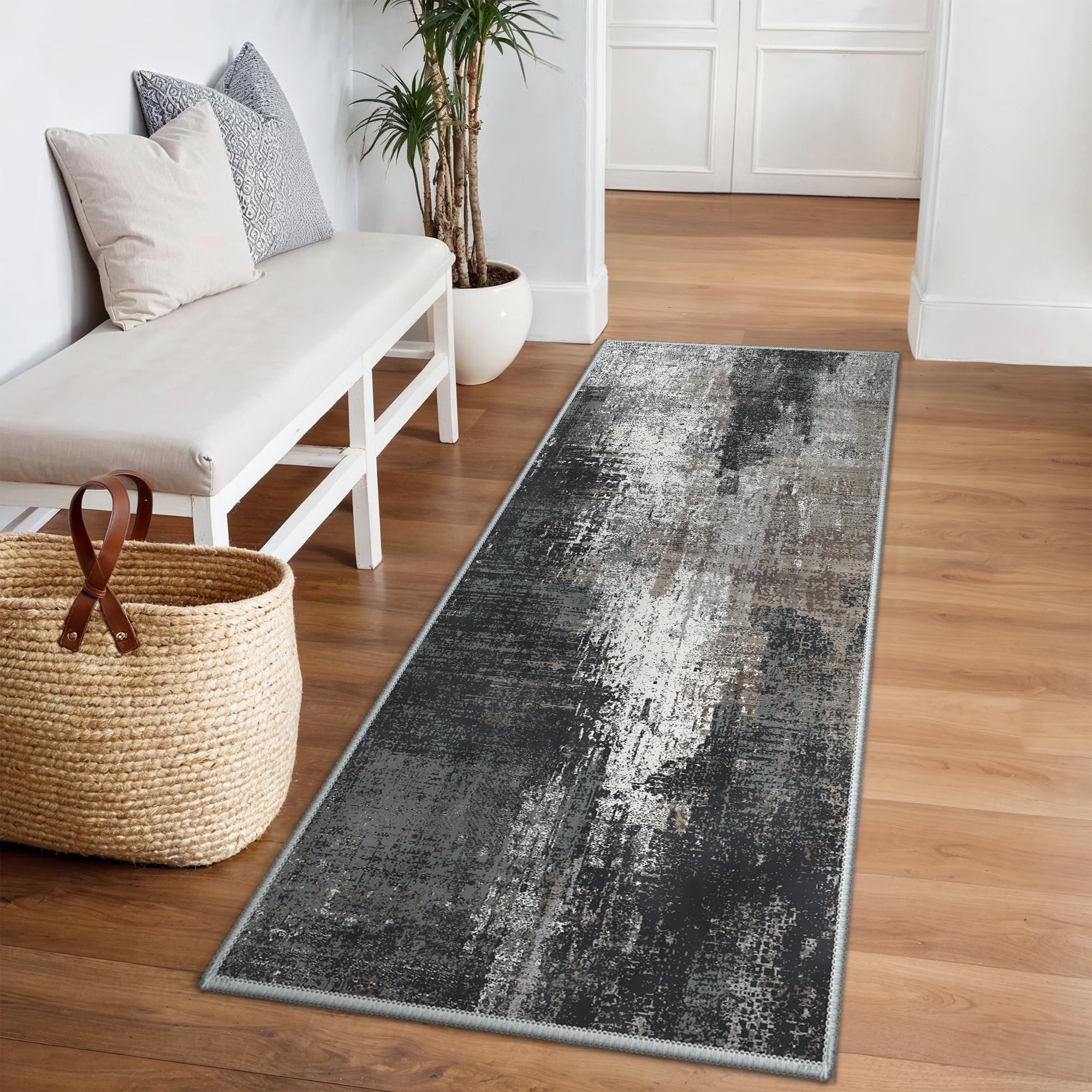 BEIMO Runner Rugs for Hallway 80x150cm, Non-Slip Extra Long Washable Runner Rugs Soft Low Pile, Modern Abstract Rug Carpet Runners for Entryway Kitchen Bedside Laundry Room, Carbon Grey & Brown โ image 1