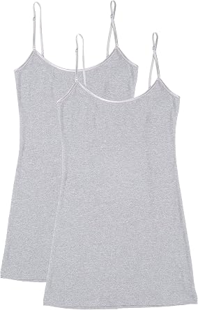 Bozzolo RT1002 PK Ladies Adjustable Spaghetti Strap Long Tank Top 2Pack - H.Grey/H.Grey L