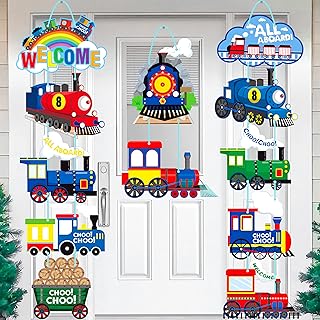 Train Crossing Theme Party Decorations Welcome Railroad Train Door Signs Railroad Train Cutouts Banners for Train Birthday Party Transportation Train Themed Baby Shower Supplies