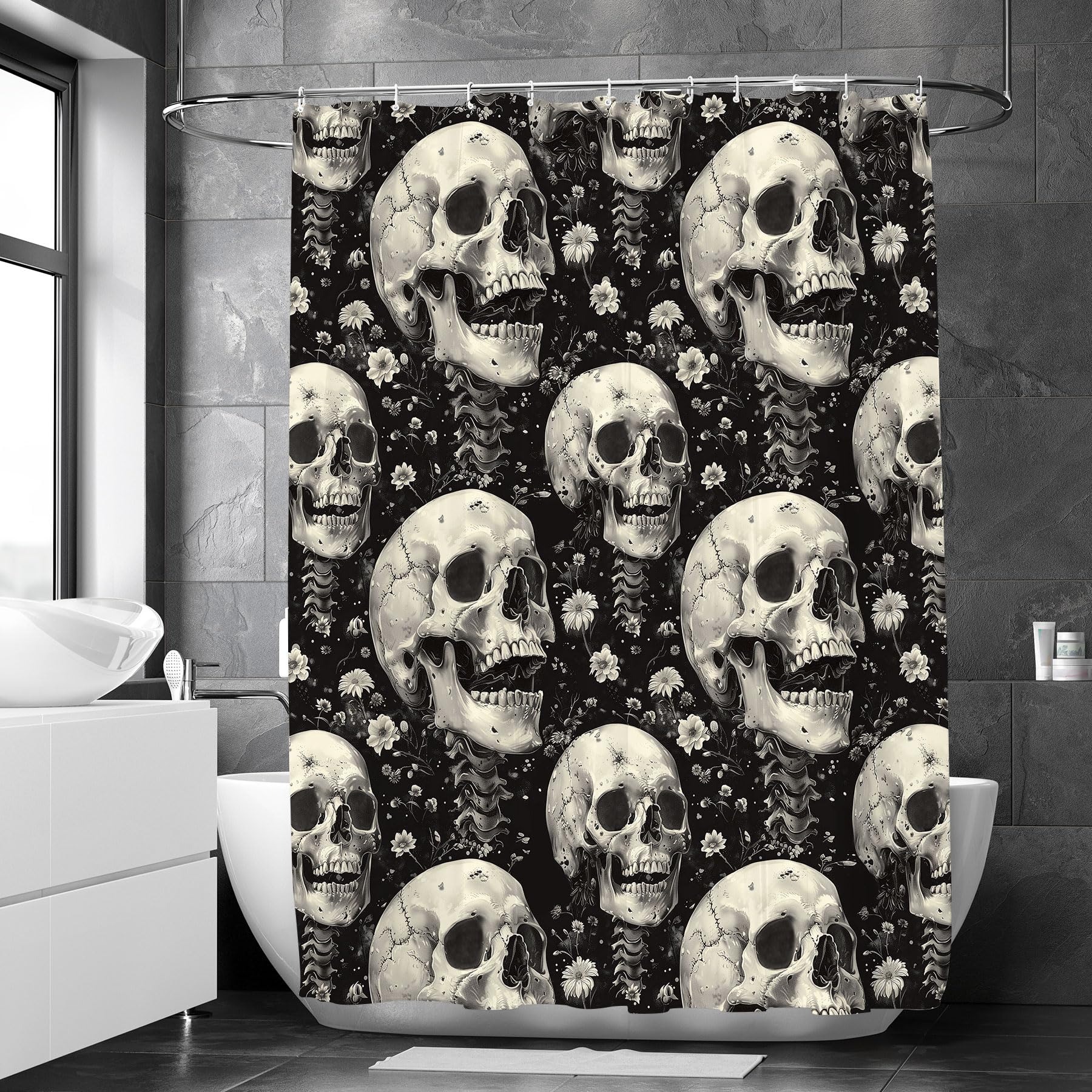 Duschvorhang Mit Totenkopf-Motiv – Gothic, Halloween, Gruselig, 180 X 180 Cm
