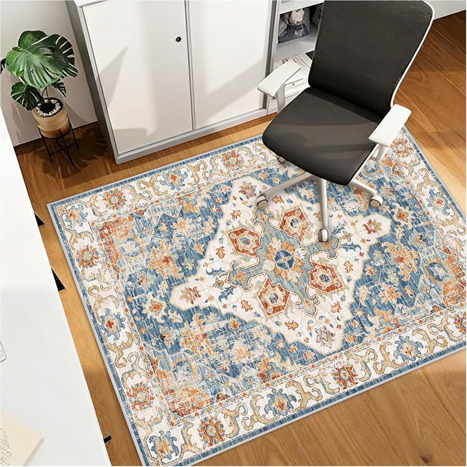 Office Chair Mat for Hardwood Tile Floor, Non-Slip Under-Desk Carpet Protectors, Computer Chair Cushions with Casters, and Machine-Washable Gaming Mats. (Yellow-Green, 3'11''x4'11'')
