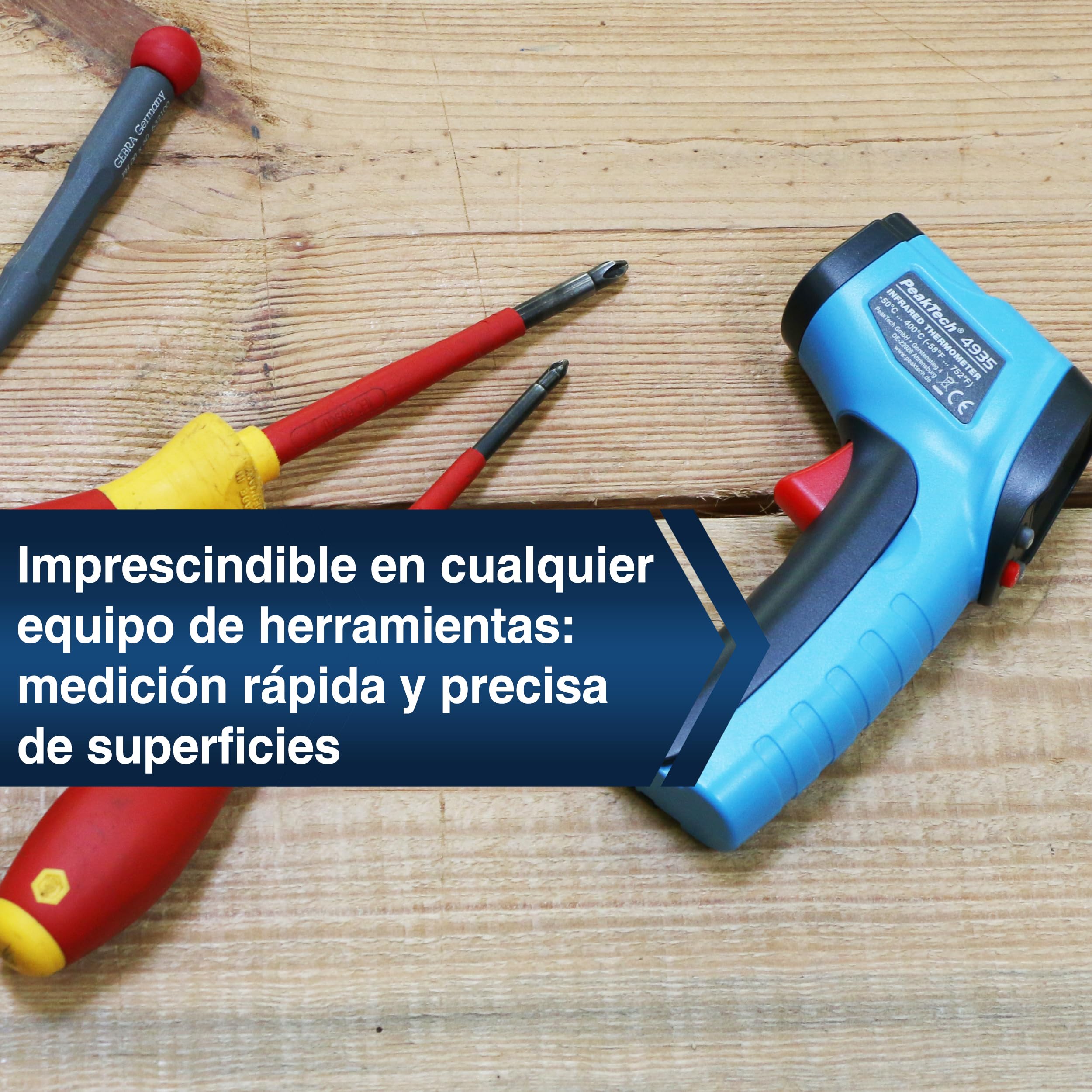 PeakTech 4940 Termómetro infrarrojos láser -50°C 600°C relación 12:1 medición rápida temperatura superficial 0,5s