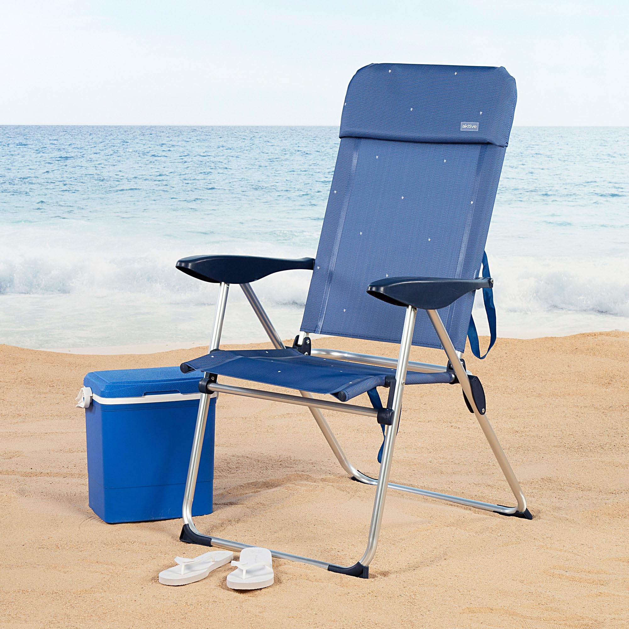AKTIVE Lot de 2 chaises de Plage Pliantes, Aluminium et textilène, Dossier 4 Positions, Charge de 110 kg, poignées de Transport, Couleur Bleue, modèle La Palma (62414)