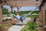 Vivere Brazilian Double Cotton Hammock with Polyester End Strings, 450 lb Weight Capacity (Oasis)
