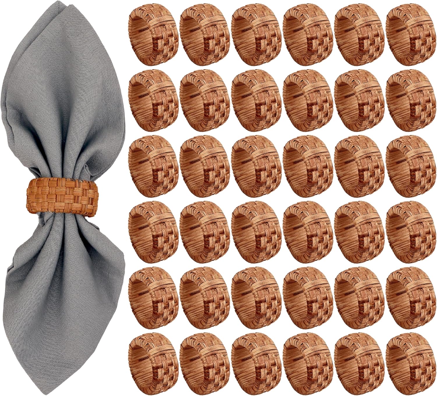 Natural Cane Napkin Rings Set of 36, Handwoven Table Decor, Bohemian Coastal Napkin Holders for Rustic Dining & Tropical Vibes - Sleek for Everyday Use (Brown) - ALPHA Living HOME