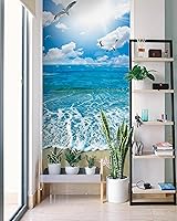 Vista 3 de FLFK Adhesivo Mural para Puerta - Playa y Océano, Pegue y Despegue, Tamaño Combinado 32"x80", Dividido en 2 Piezas