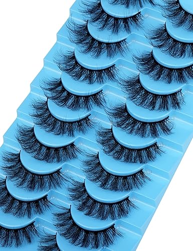 Miniatura 6 de wiwoseo Pestañas de pestañas naturales y esponjosas extensiones de pestañas de visón sintético extensiones de pestañas rizadas D paquete de 10 pares