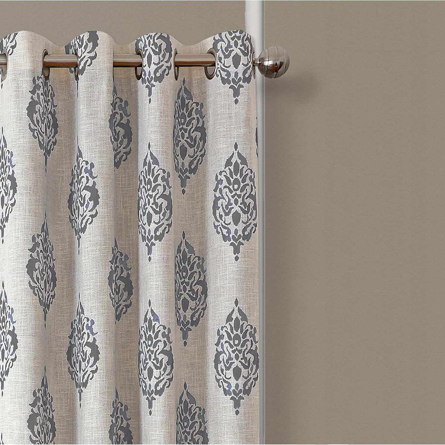 Elrene Home Fashions Navara Medallion Room-Darkening Window Curtain, Single Panel, 52" x 95" (1 Panel), Grey