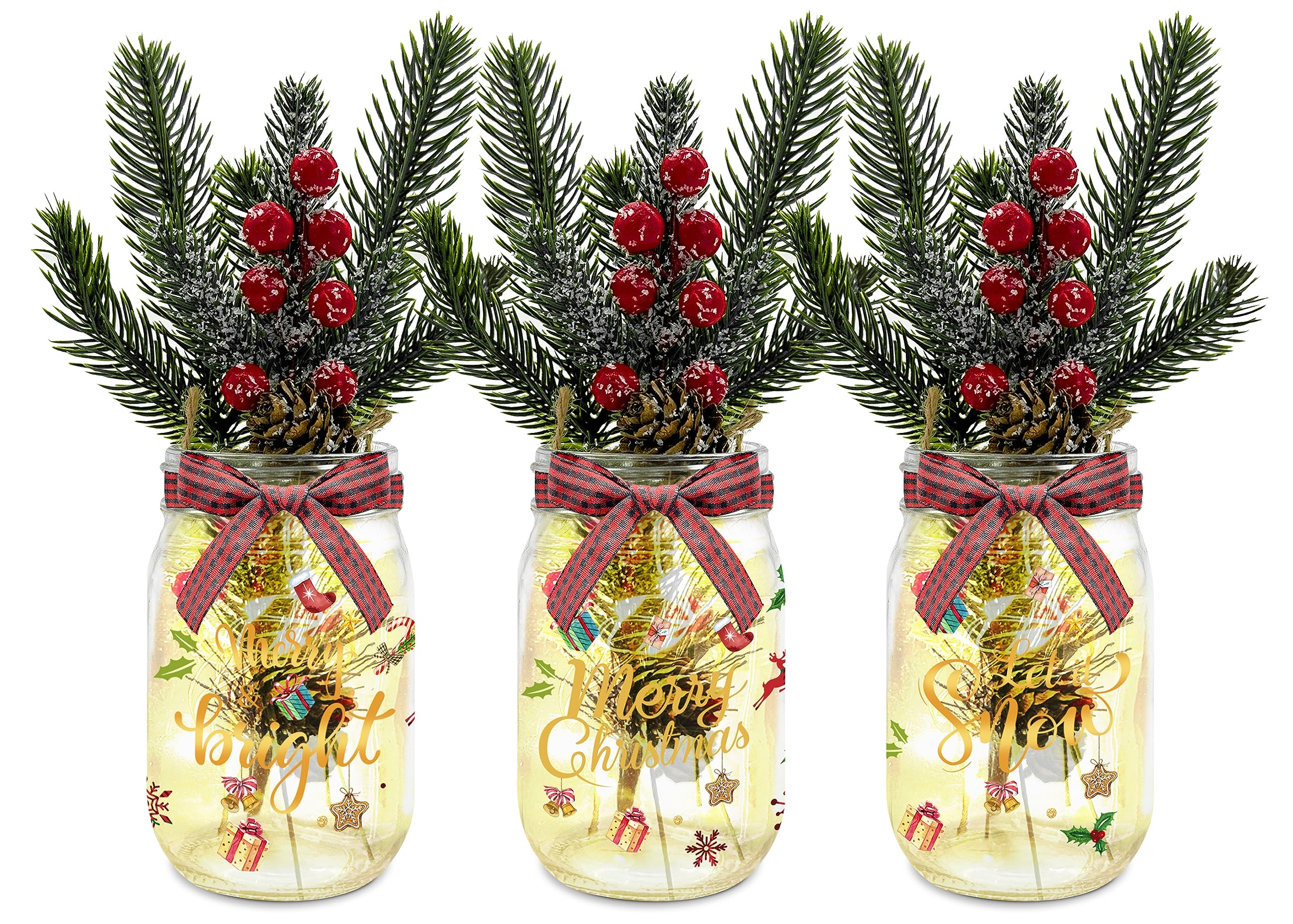 3 Pack Christmas Decorations Indoor Home Decor-Glass Bottles with Lights for Christmas Table Centerpieces, Christmas Table and Room Decor, Centerpiece Table Decorations for Dining Room